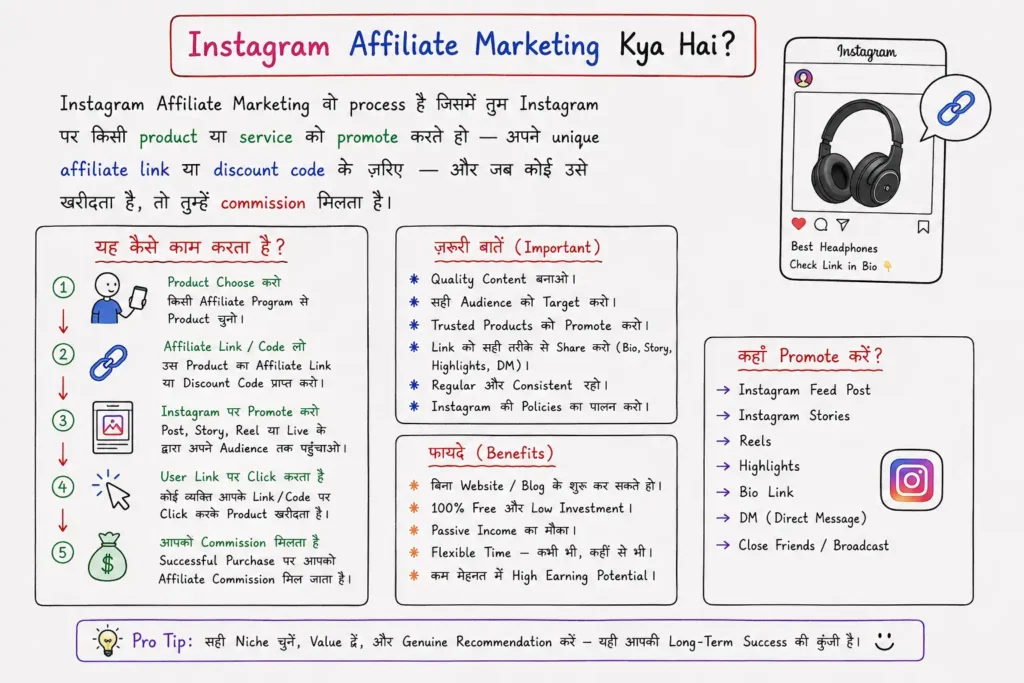 Instagram Affiliate Marketing कैसे करे? बिना Website/Blog के 100% Free तरीके से शुरू करें कमाई! 1 instagram-affiliate-marketing-explain